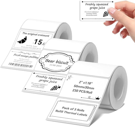 NIIMBOT Thermal Label Maker Paper 50×30 mm 230 Labels/Roll White 3Packs, for B1 B21 B31 B3S K3 Label Maker