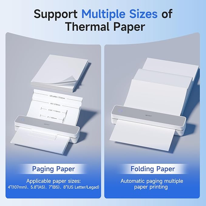 iDPRT Portable Printer Wireless for Travel - Bluetooth Mobile Printer Support for 8.5"x11" US Letter, Inkless Compatible with iOS, Android, Laptop for Office, Car and Home (pro, White)