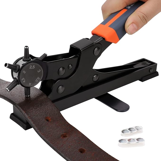 KingTool Desktop Leather Hole Punch Set, Super Heavy Duty Rotary Puncher, Multi Hole Sizes Maker Tool, Make Hole Punch Easier