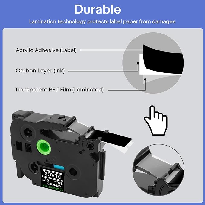 GREENCYCLE 3 Pack Compatible for Ptouch TZe-345 Aze-345 TZ-345 AZE Tape 18mm 0.7''Laminated White on Black Laminated Label Tape for PT-2730 PTD400AD PT-D450 PTD600 PTP700 PTP710BT Label Maker
