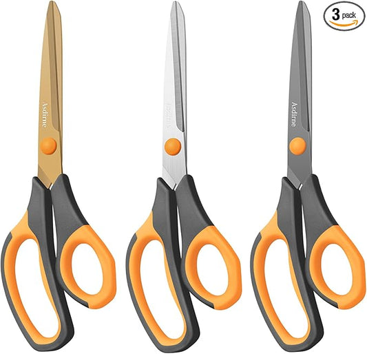 Titanium Scissors, Premium 8.6” All Purpose Scissors, Ultra Sharp Stainless Steel Blades, Comfortable Grip, Great for Craft, Office, School and Everyday Use, Black/orange, 21.8cm, Pack of 3