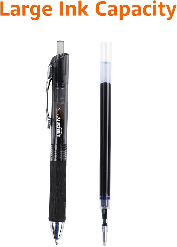 Amazon Basics Gel Pens Fine Point Smooth Writing Pens, Retractable, Black, 0.7mm, 12 Pack