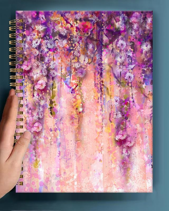 Spiral Journal Notebook,A5 Hardcover Lined Journals for Women Girl 6 x 8.3 in,120 Pages Thick Paper,Cute College Ruled Writing Notebook for Gifts Office Work School(Spring Purple Flower)