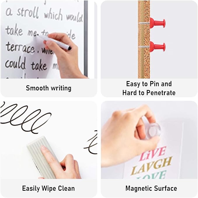 Comix Cork Board Magnetic Dry Erase Board Combo, 36 x 24 Inches Large Whiteboard and Bulletin Board Combination, Aluminum Frame Vision Board with Dry Erase Markers, Magnets, Eraser and Push Pins