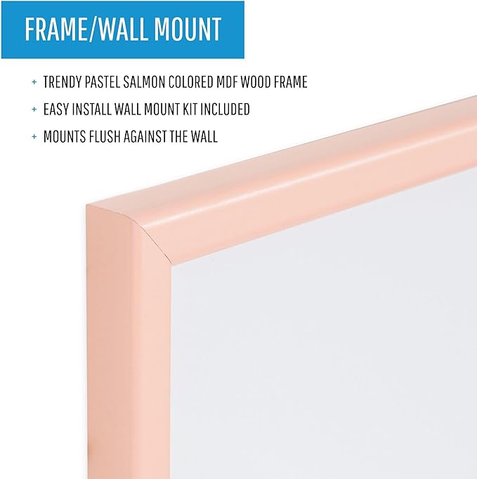 MasterVision Pastel Collection Combo Dry Erase Whiteboard/Cork Bulletin Board, Salmon Colored MDF Frame, 23.62" x 17.72"