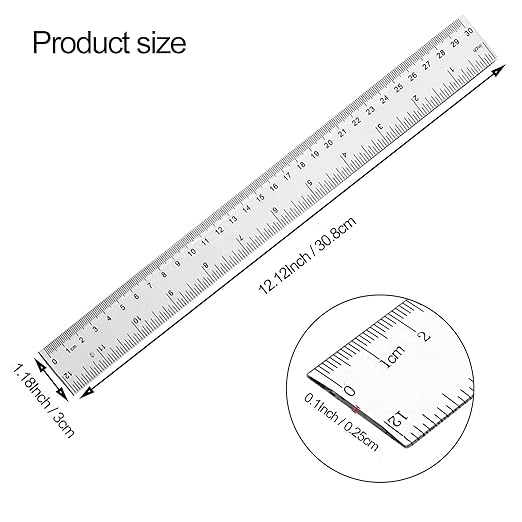 YouOKLight Clear 12 inch Plastic Metric Transparent Ruler - Pack of 3 for Kids, School, Office, Drafting
