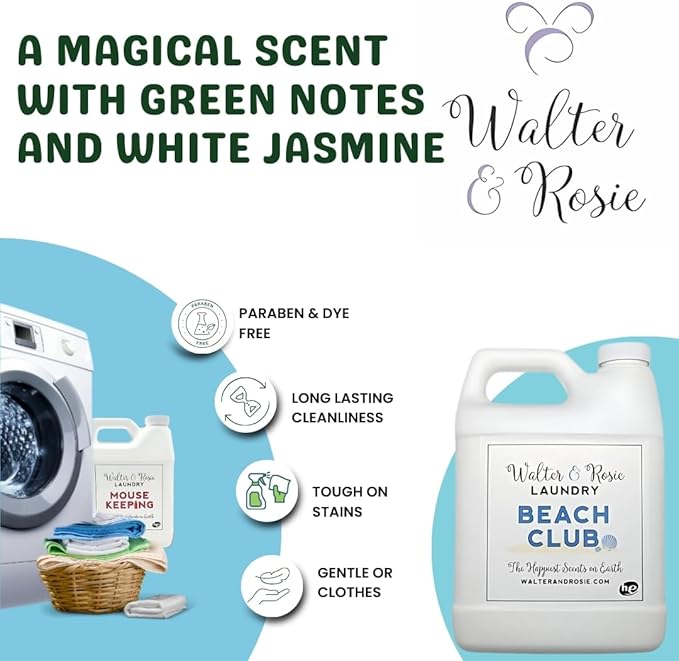 Walter & Rosie Beach Club Luxury Laundry Detergent - Park Inspired Scent with Green Notes & White Jasmine - Highly Fragrant Laundry Detergent - The Happiest Detergent on Earth - 128 Oz