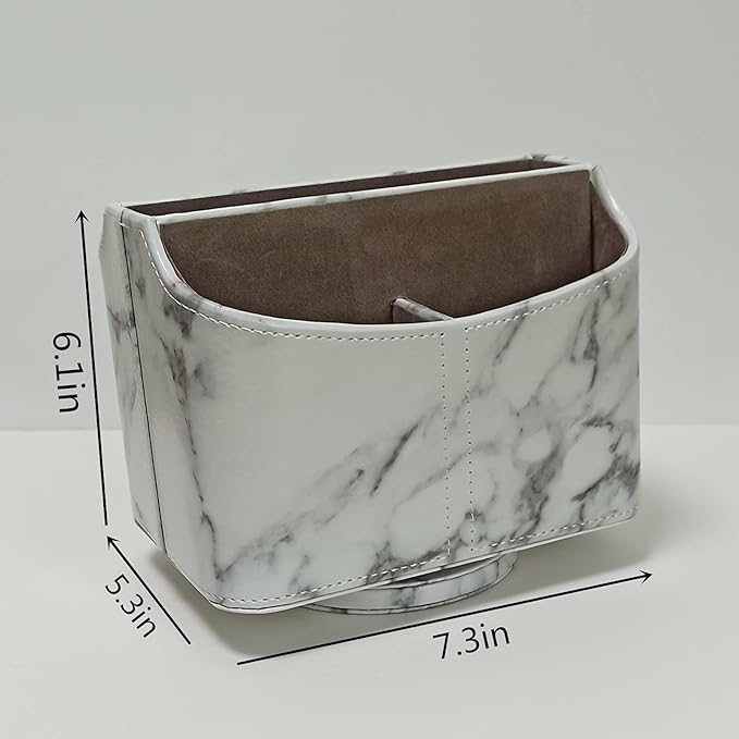 PU Leather Remote Control Holder 360 Degree Rotating Desk Organizer/Caddy Storage Box for Remote Controllers,TV Guide, Mail, Electronics,Pen,Stationery and Media Storage white