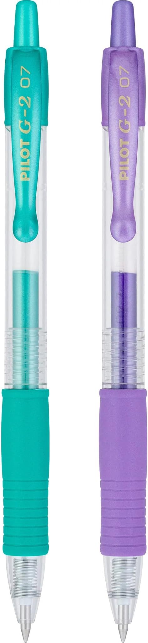 PILOT G2 Metallics Refillable & Retractable Rolling Ball Gel Pens, Fine Point, Assorted Color Inks, 2-Pack (34401)