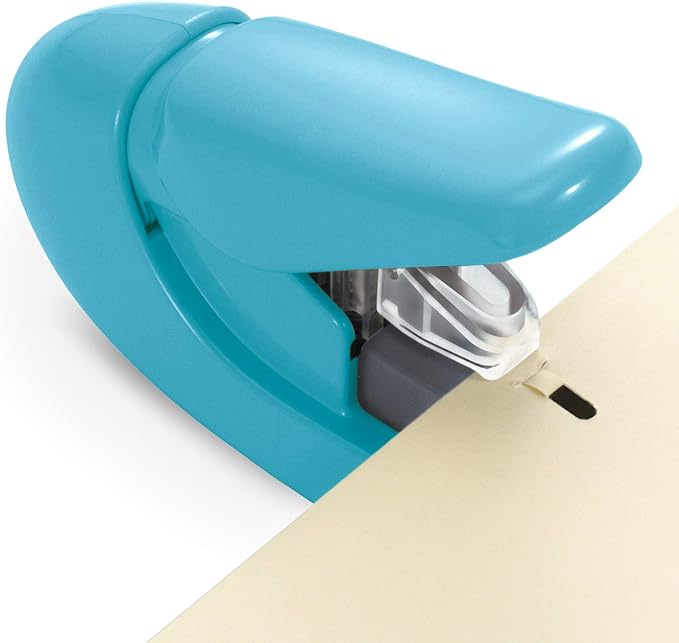 Plus Paper Clinch Compact Staple-Free Stapler, Blue Turquoise