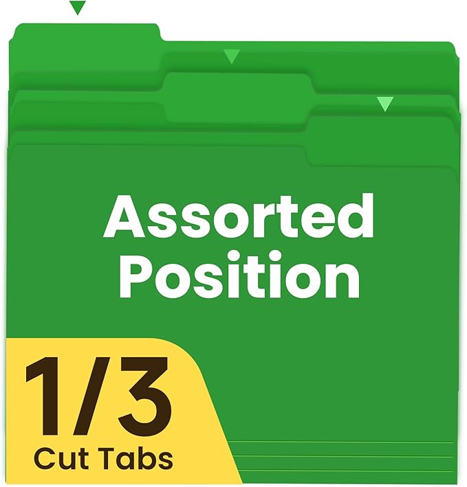 Colored File Folders Letter Size, 60 Pack Green Folders 1/3 Cut Tabs, Assorted Pastel Color Office School Buiness Folders for Filing Organization, Paper File Folder Bulk Set