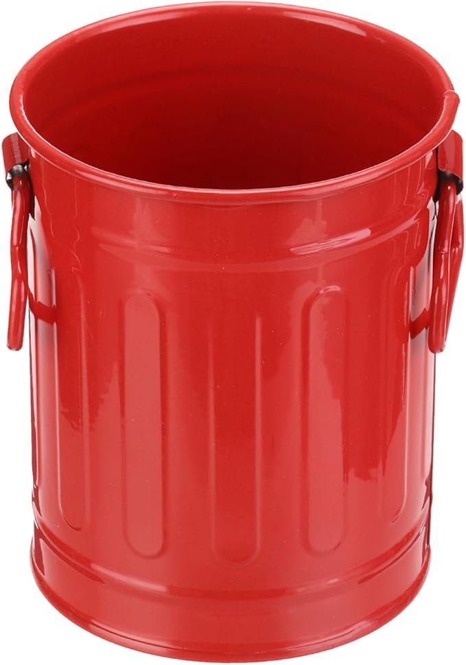 PATIKIL Barrel Pencil Holder, Metal Pen Holder for Desk Pencil Holders Cup Organizer with Handles Makeup Brush Holder Stationery Storage, Red