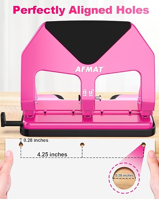 AFMAT HP20 Heavy Duty 3 Hole Punch, 60% Reduced Effort, 50-Sheet 3 Hole Puncher for Binder, 10,000+ Uses, Metal Three Hole Punch for Home Office School, w/Large Chip Tray, Paper Guide