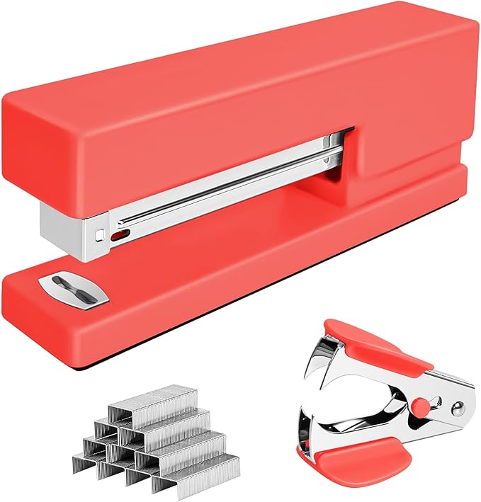 Office Desktop Stapler - 25 Sheet Capacity with 830 Staples and Staple Remover,Staplers for Desk,Non-Slip for School, Home, Orange