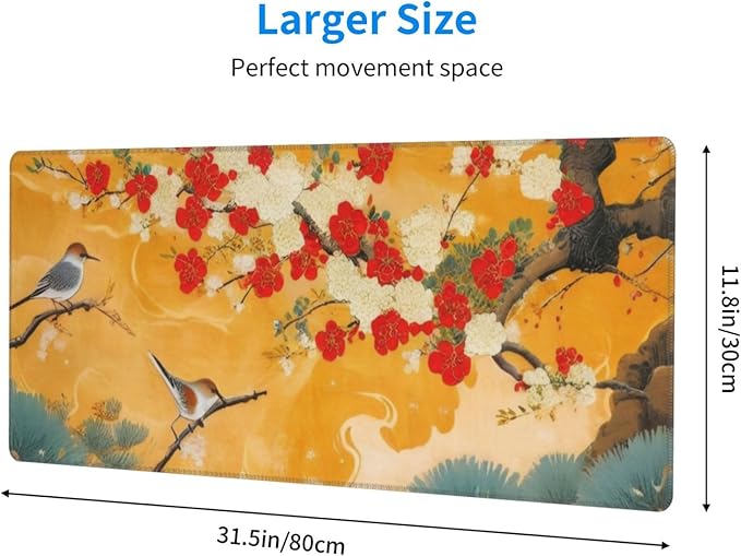 Gaming Mouse Pad, Large Non-Slip Rubber Base Mousepad, Keyboard Mouse Mat, Desk Pad with Stitched Edges, 31.5x11.8inch,Birds Tree