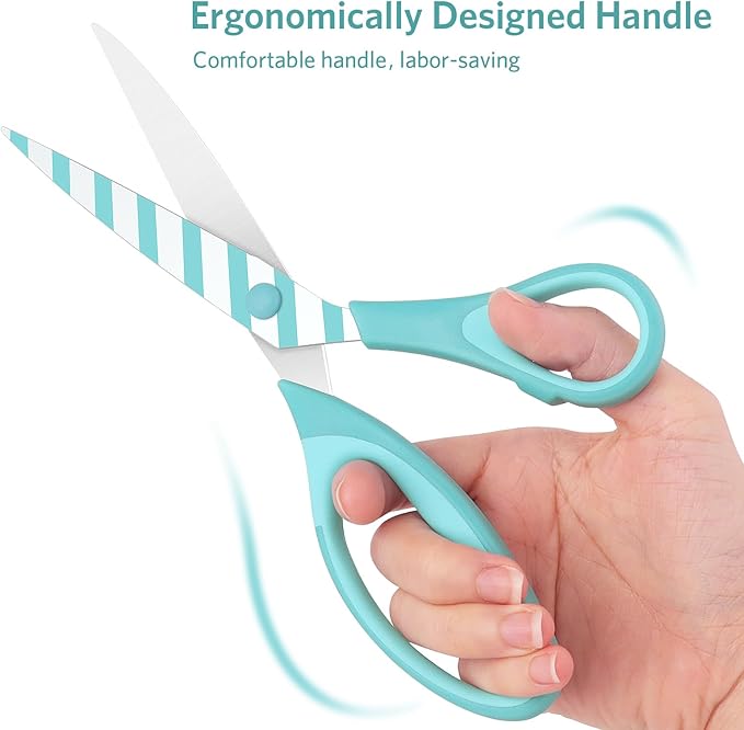 Scissors, Sharp Blades with Pattern, Soft Grip Handle, Multi-Purpose Scissors Set of 3 Suitable for Families, Office, and School Use, Blue