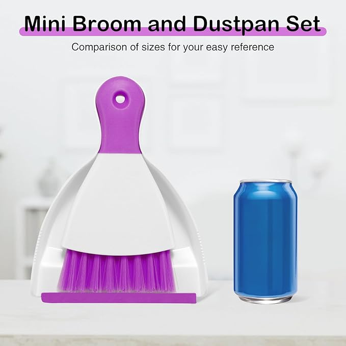 NACENA Mini Dustpan and Brush Set, Small Broom and Dustpan Set Dust Pan and Mini Hand Broom Dustpan and Broom Combo Compact for Home Table Keyboards Sofa Kitchen, Purple