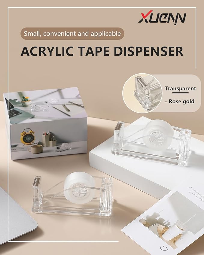2-Piece Acrylic Tape Dispenser Desk - Durable, Stylish, and Versatile for Home, Office, or School - Fits Standard Tape Rolls - Desktop Convenience for Easy Organization（Silvery）
