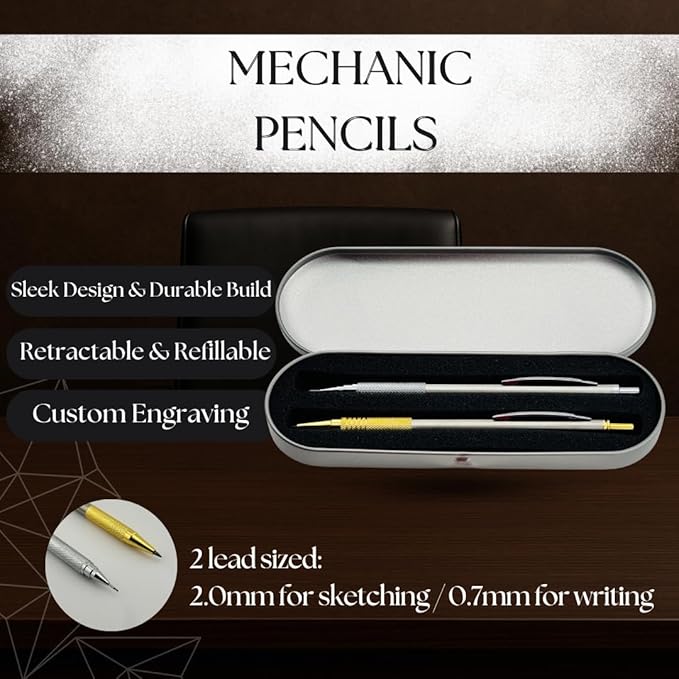 Custom Engraved Mechanical Pencil Set – Personalized 0.7mm & 2.0mm Refillable Drafting Tools – Gift for Architects, Engineers, Students, Designers, Graduation (Pencils Set Engraved)