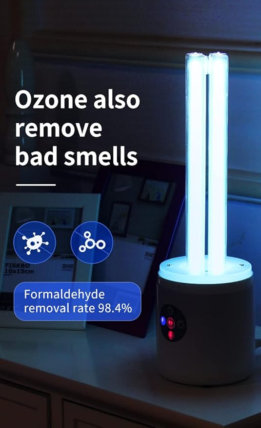 UV Light Sanitizer, 55w 254nm UVC Lamp for Room Surface Disinfection, Kills Bacteria Molds Dust Mites up to 750 sqft, Home/School/Hotel/Travel, 1Y warranty (Gold with Ozone)