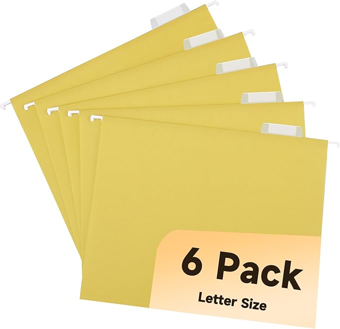 Hanging File Folders,6 Pack Yellow Letter Size Hanging File Folders with 1/5-Cut Tabs,Ideal for Home and Office Organization and Papers Classification