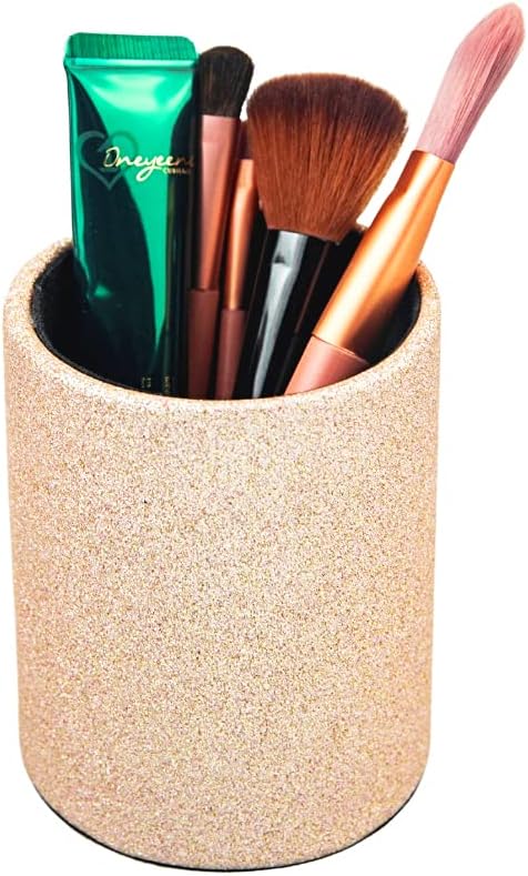 CXLE Pencil Holder Desk Organizer, PU Leather Pen Holder for Desk Decor Organizer Cosmetics Brush Holder for Teachers Students Storage Box Office Classroom(Gold)