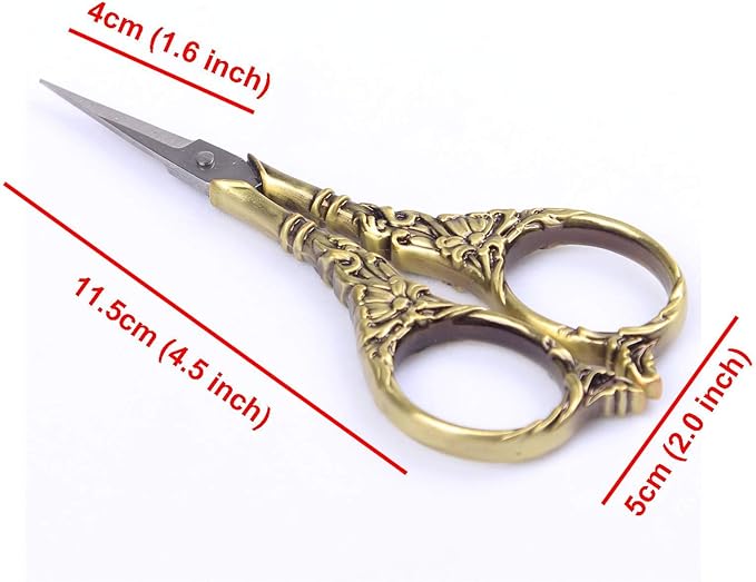 BIHRTC Vintage European Style Scissors Stainless Steel for Cross Stitch Cutting Embroidery Sewing Handcraft Craft Art Work DIY Tool(Bronze)