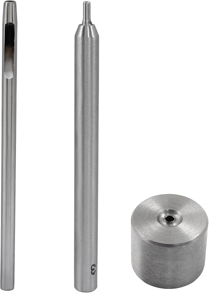 Litoexpe Eyelet Hole Punch Die Tool, 3mm Grommet Setter Hollow Punch (Includes Base & Ram) for Leather Craft Clothing Handbag Fabric Curtain DIY