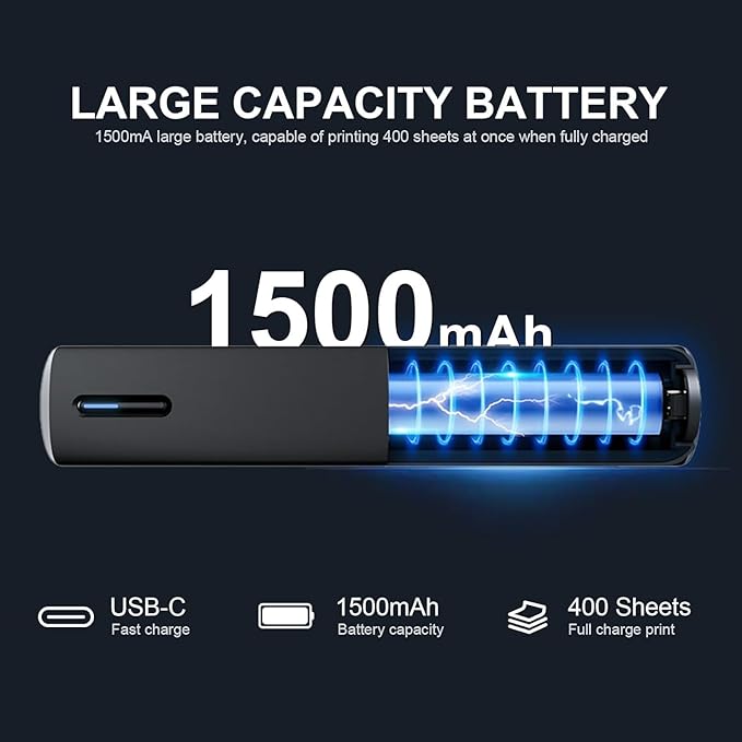 C80 Wireless Printer, Inkless Portable Printer for Travel, Supports A4 8.5 x 11 Inch Thermal Paper, Compatible with Phone & Laptop (Black)