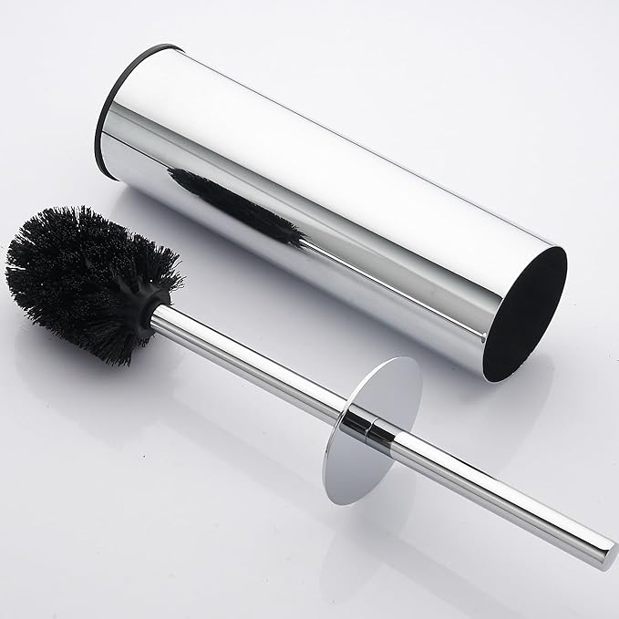 Kelirol Toilet Brush and Holder Set Chrome Stainless Steel, 304 Heavy Duty Round Toilet Brush Set – Rust Resistant, Long Handle, Replacement Heads, Floor Standing Bathroom Toilet Cleaning Brush