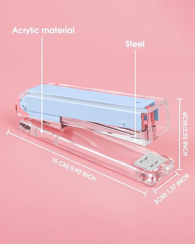 Honagu Clear Acrylic Stapler - Modern Desk Stapler for Home, Office, or School (Macaron Blue)