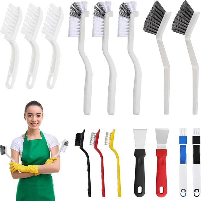 15PCS Cleaning Brush Set for Household – V Shape Grout Brush, Multi-Purpose Household Cleaning Tools for Kitchen, Bathroom, Sink, Grout, Cup, Teapot, Blender