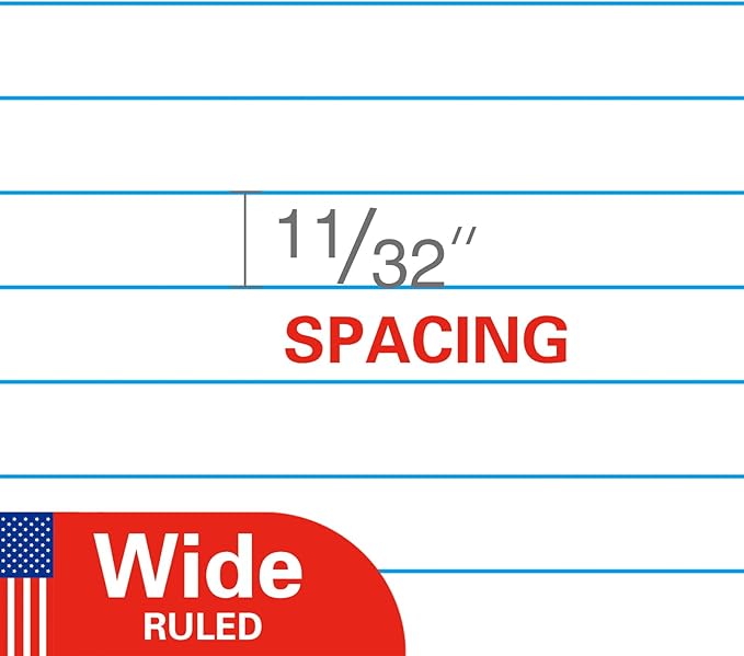 Notebook Paper Wide Ruled Loose Leaf Paper, Standard 8"x10-1/2" Bulk Lined Paper, 3 Hole Punched Filler Paper For 3 Ring Binder,150 Sheets/Pack, 4 Pack, White, MADE IN USA