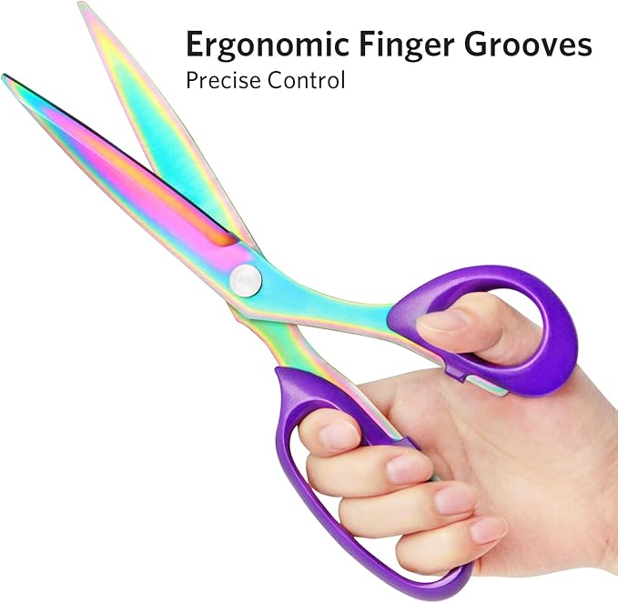 Fabric Scissors, Heavy Duty Titanium Plated Stainless Steel, Tailor Scissors for Cutting Fabrics and Leather, Purple, Set of 2 (26cm/21cm)