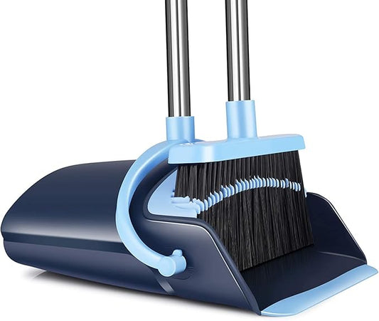 OLLSDIRE Broom and Dustpan Set for Home 2025 Indoor Outdoor Broom with Dustpan Combo Set Upright Dust Pans with Long Handle Angle Broom for Kids Garden Pet Hair Lobby Wood Floor Kitchen