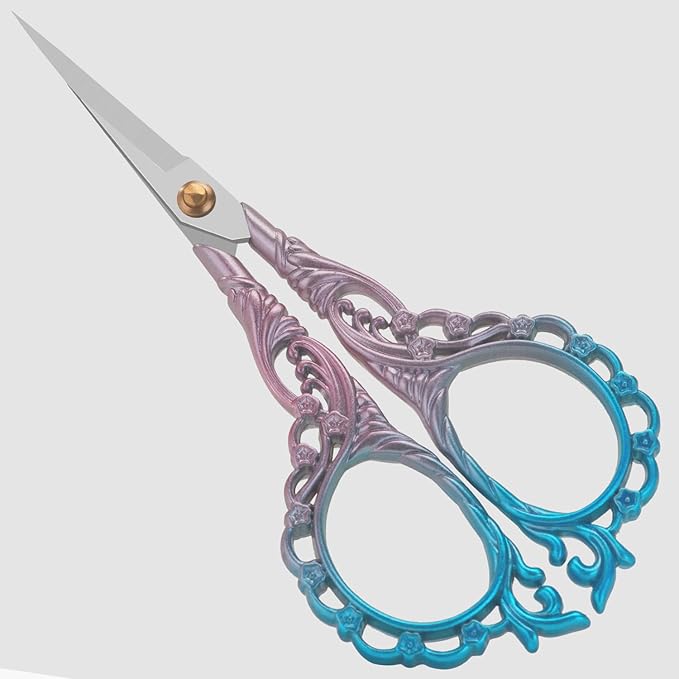 4.7-Inch Sharp Stainless Steel Sewing & Embroidery Scissors with Cover, Portable Travel Pouch, Pointed Tip for Craft Art Work, Crochet, Mini Scissors – Pink Blue