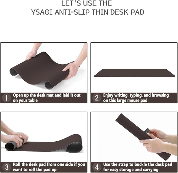 YSAGi Non-Slip Leather Desk Pad L Size, Waterproof Laptop Computer Desk Keyboard Mat, Table Protector Blotter Mat, Large Mouse Pad for Office/Work/Home/Decor(Dark Brown, 35.4" x 17")