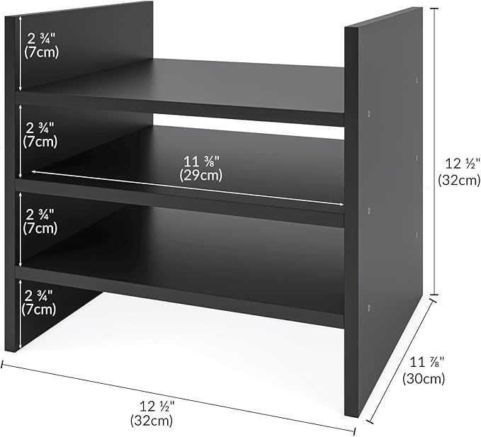 Ballucci 4-Tier Paper Sorter and File Organizer for Desk, Wood Mail Sorter, Fits into IKEA Kalax and ClosetMaid Cube Storage Shelves, Paper Tray, Mail Holder Stand for Classroom, Office, Black