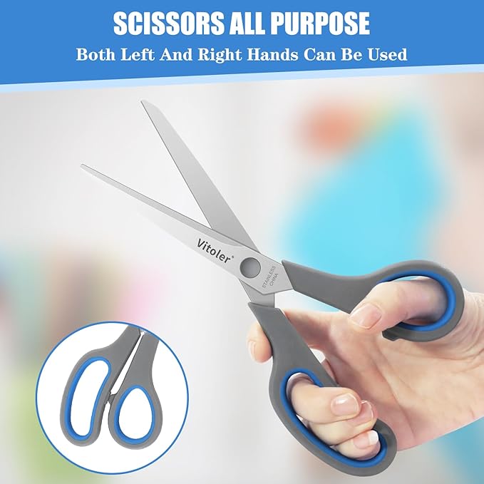 Vitoler Scissors, Heavy Duty Scissors All Purpose Bulk Set of 3-Pack，Sharp Scissor for Office School Craft Sewing Fabric, Right/Left Hand