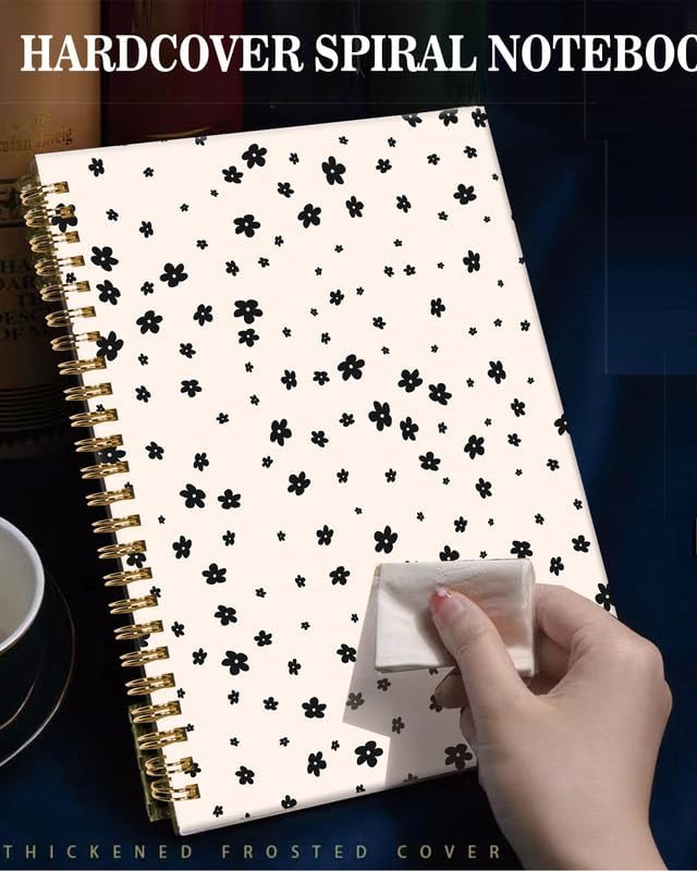 Spiral Journal Notebook,A5 Hardcover Lined Journals for Women Girl 6 x 8.3 in,120 Pages Thick Paper,Cute College Ruled Writing Notebook for Gifts Office Work School(Beige Flower)