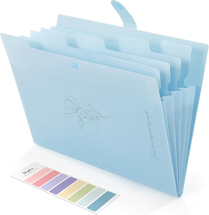 SKYDUE Expanding File Organizer with 5 Pockets, Accordion File Folders with Labels, Portable Document Paper Bill Receipt Organizer, Home College School Office Supplies, Letter Size,Babyblue