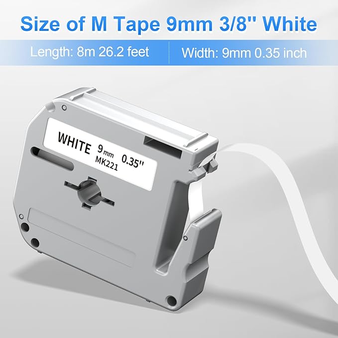 Labelife Replace for Brother M Tape 9mm 3/8 0.35 White M-K221 MK221 M221 for Brother P Touch PT-M95 PT-65 PT-70BM PT-45 PT-80 PT-90 Label Maker Refills, 4 Pack, Black on White