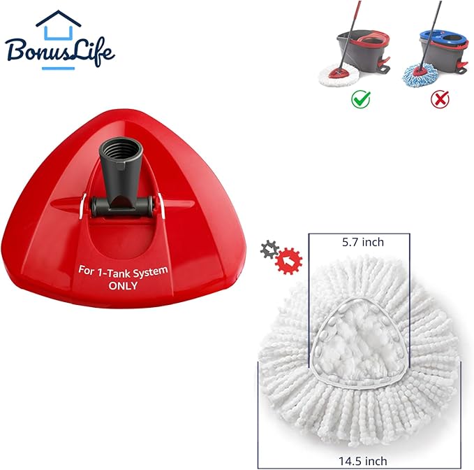 BonusLife 3-Pack Mop Head for O-Ceda EasyWrin Spin Mop Refill 1-Tank System Only Easy Cleaning Microfiber Replacement