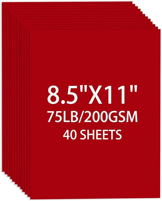 Cardstock 8.5 X 11, 40 Sheets Red Card Stock, 75lb/ 200gsm Copy Paper, Cardstock Printer Paper for Art, Drawing, Invitations, DIY Cards, Watercolor, Craft, Construction, School & Office Supplies