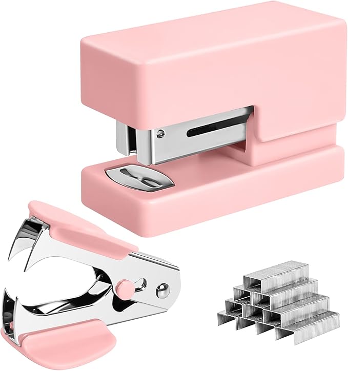 Mini Stapler - Small Cute Desk Staplers - 25 Sheet Capacity with 830 Staples and Staple Remover, Desktop Stapler for Office, School, Home, Pink