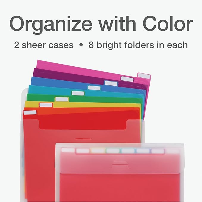 Oxford Portable File Organizer, 8 Plastic File Folders, Clear Case, Storage for Home and Office, Document Organizer, Holds 8-Tab Poly Project Folders, Letter Size, Assorted Colors, 2 Pack (52022)