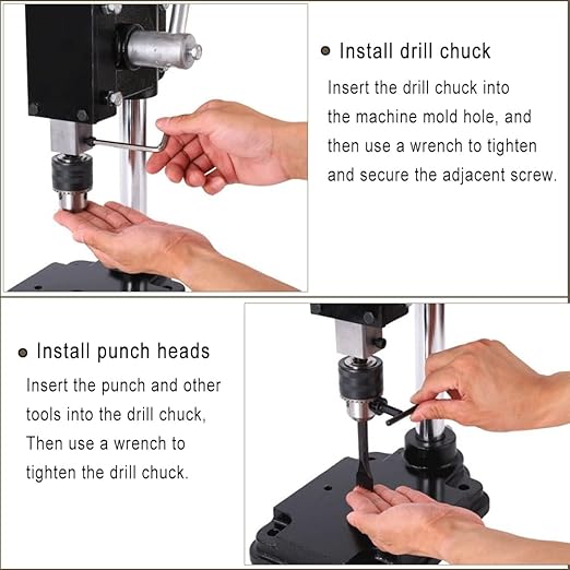 Leather Hole Puncher Industrial Hole Puncher Arbor Press Leathercraft Punching Tools for DIY Leather Craft Punching Holes withPP Plate，1.5-13mm Clamping Chuck，Free Accessorie