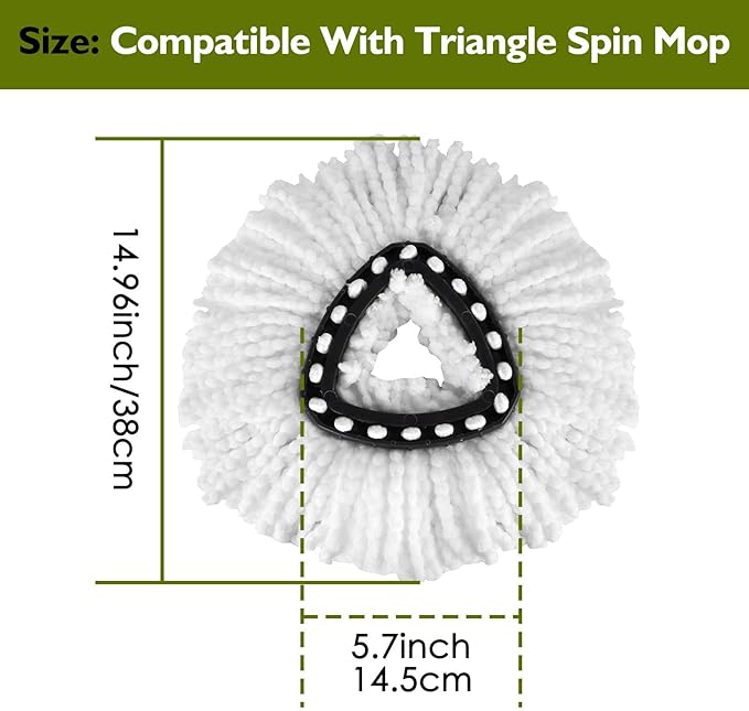 Qulable 4 Pack EasyWring Spin Mop Refill Replacement Heads - Microfiber, Compatible with Triangle Spin Mop, Multi-Surface Cleaning