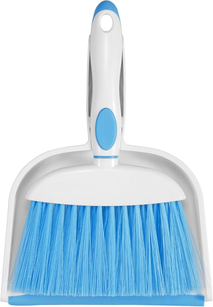 NACENA Small Dust Pan and Brush Set, Mini Broom and Dustpan Set Small Hand Broom and Brush Combo Dust Pan for Home Cleaning Drawers Desktop Sofas and Outdoor, Dark & Blue