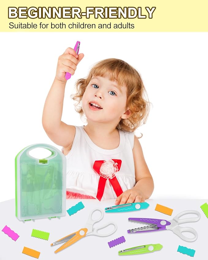 UCEC Decorative Paper Scissors Set, 5 Pairs Zig Zag Edges With Portable Organizing Container, Great for DIY Wavy Cutting, Crafts, Scrapbooking, Paper Quilling and Kid's Designs